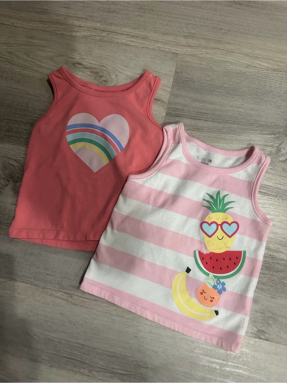 Garanimals Girls Pink Coral & Light Pink Striped Fruit Tank Tops - 2 Pack